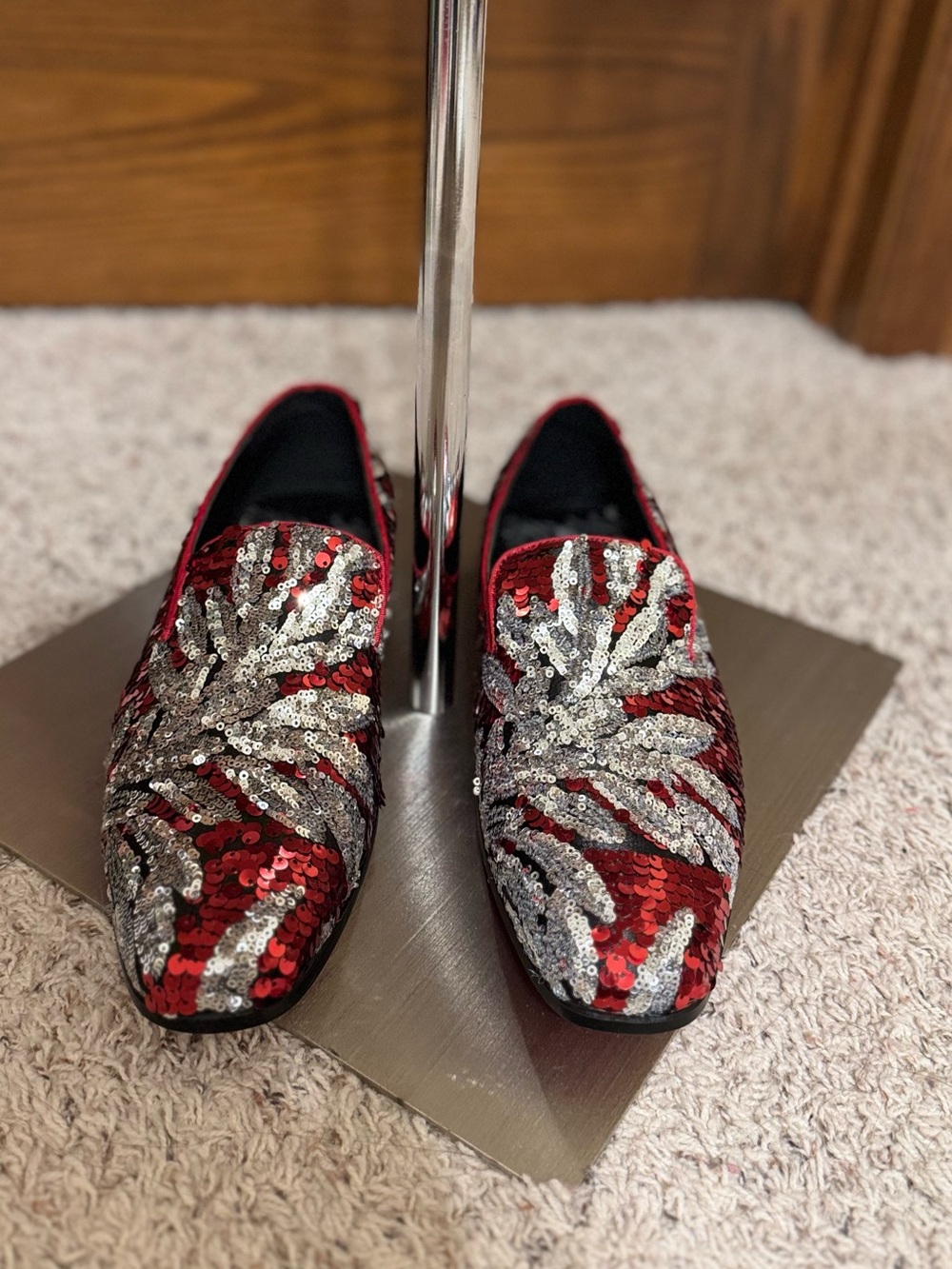 After Midnight Formal Footwear Men’s Size 12 Smoke Red & Silver Sequin Loafers